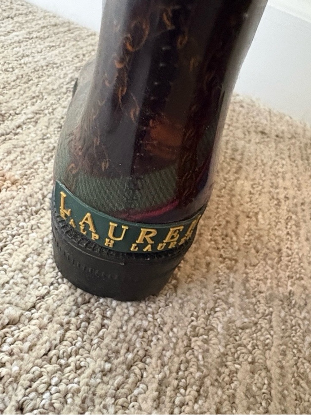 Lauren Ralph Lauren Rossalyn Equestrian  Patterned Rain Boots with Gold  Buckle - Picture 6 of 8